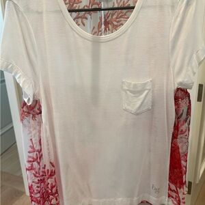 Bey White and Red Coral Print T-Shirt